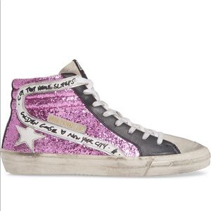NIB Golden Goose pink glitter high tops